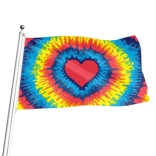 Rainbow Heart Tie Dye Print Flag