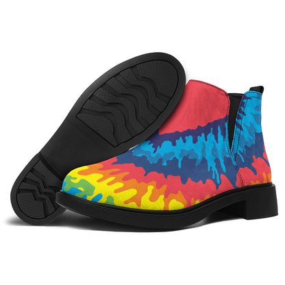 Rainbow Heart Tie Dye Print Flat Ankle Boots