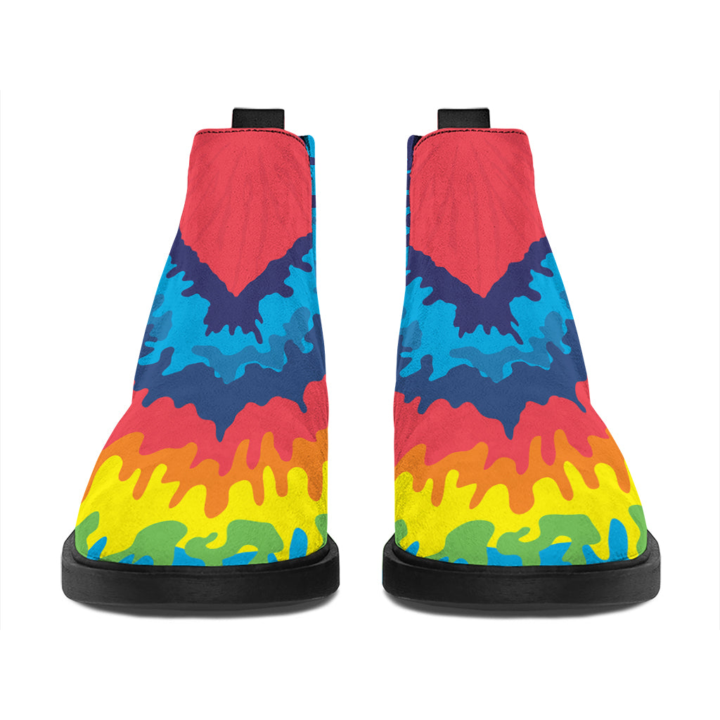 Rainbow Heart Tie Dye Print Flat Ankle Boots