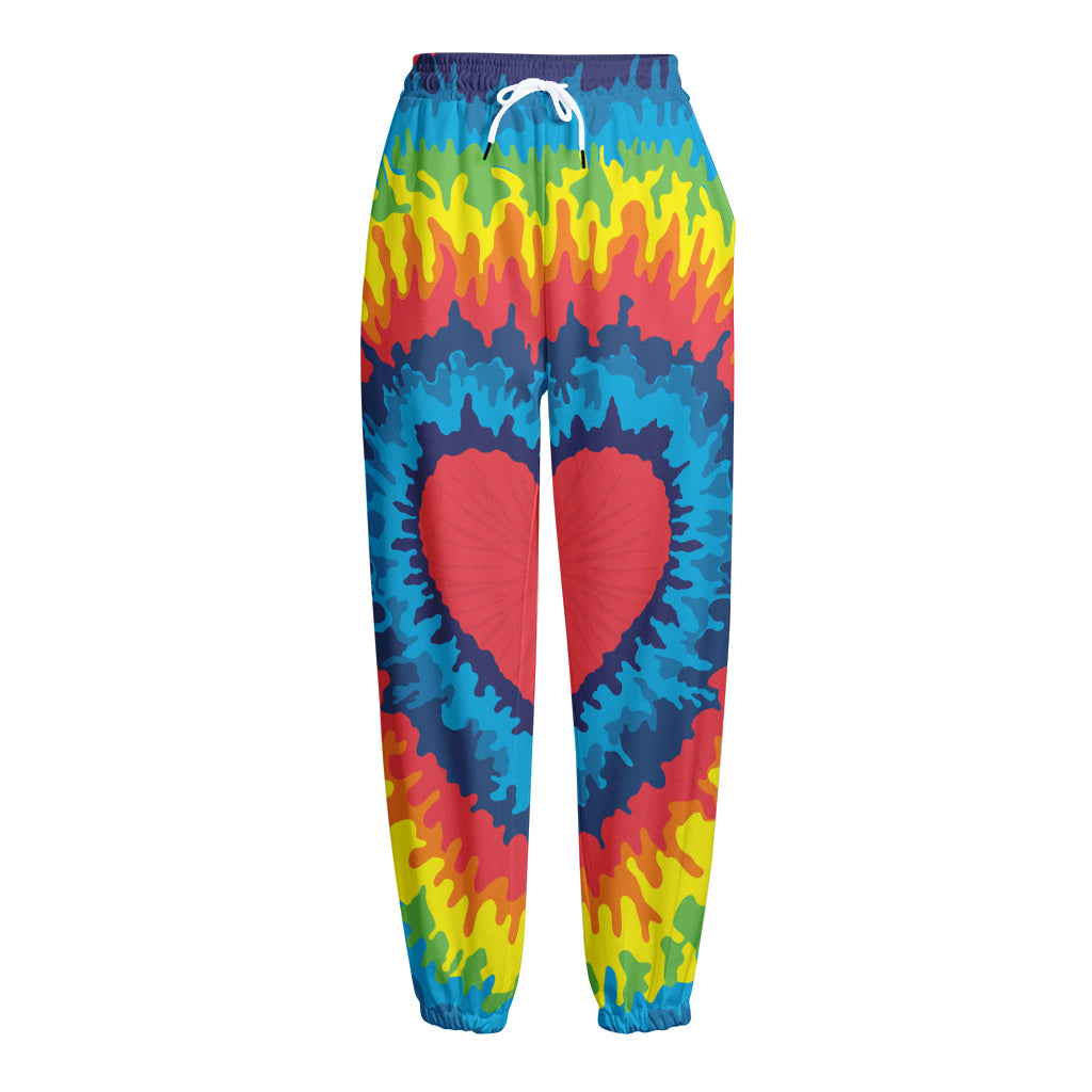 Rainbow Heart Tie Dye Print Fleece Lined Knit Pants