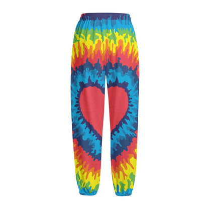 Rainbow Heart Tie Dye Print Fleece Lined Knit Pants