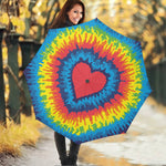 Rainbow Heart Tie Dye Print Foldable Umbrella