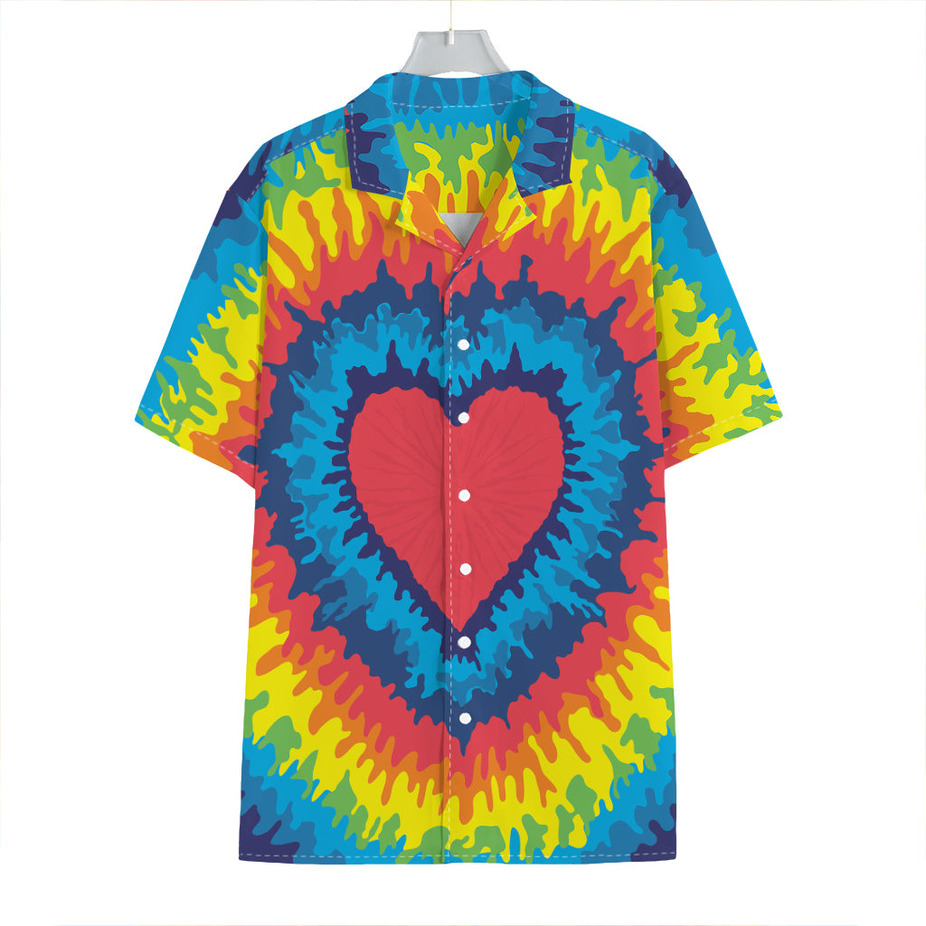 Rainbow Heart Tie Dye Print Hawaiian Shirt