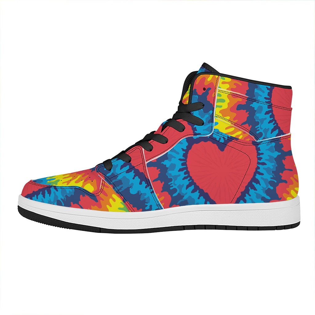 Rainbow Heart Tie Dye Print High Top Leather Sneakers