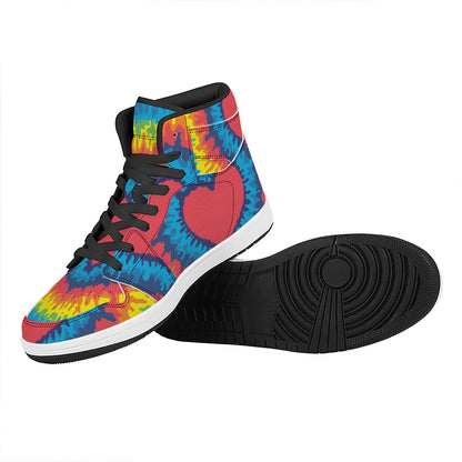 Rainbow Heart Tie Dye Print High Top Leather Sneakers