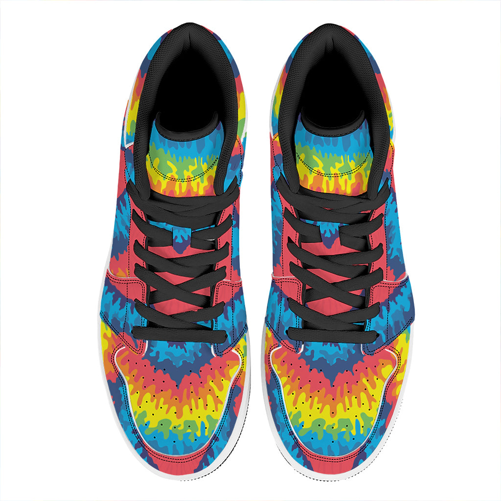 Rainbow Heart Tie Dye Print High Top Leather Sneakers
