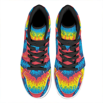 Rainbow Heart Tie Dye Print High Top Leather Sneakers