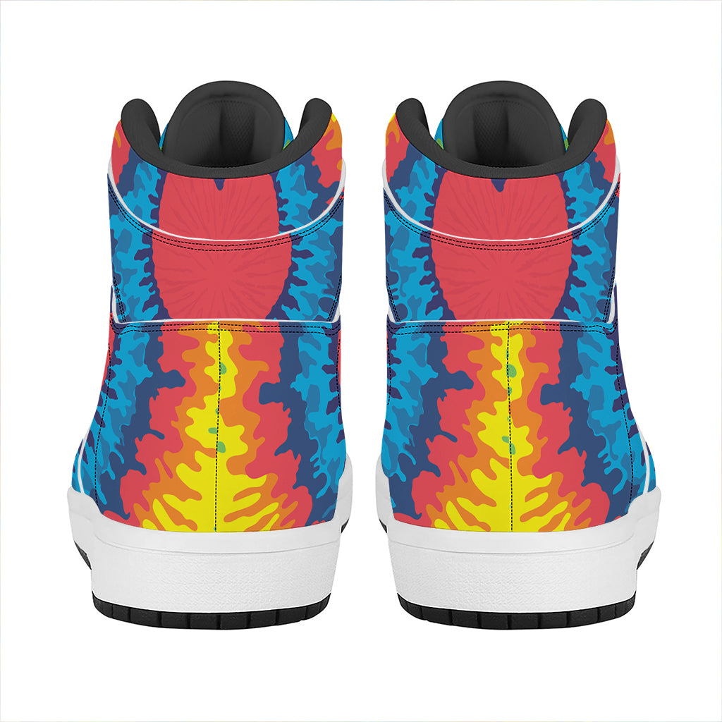 Rainbow Heart Tie Dye Print High Top Leather Sneakers