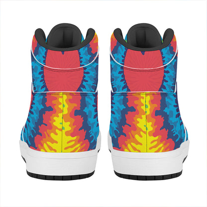 Rainbow Heart Tie Dye Print High Top Leather Sneakers