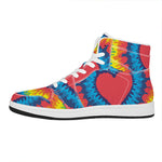 Rainbow Heart Tie Dye Print High Top Leather Sneakers