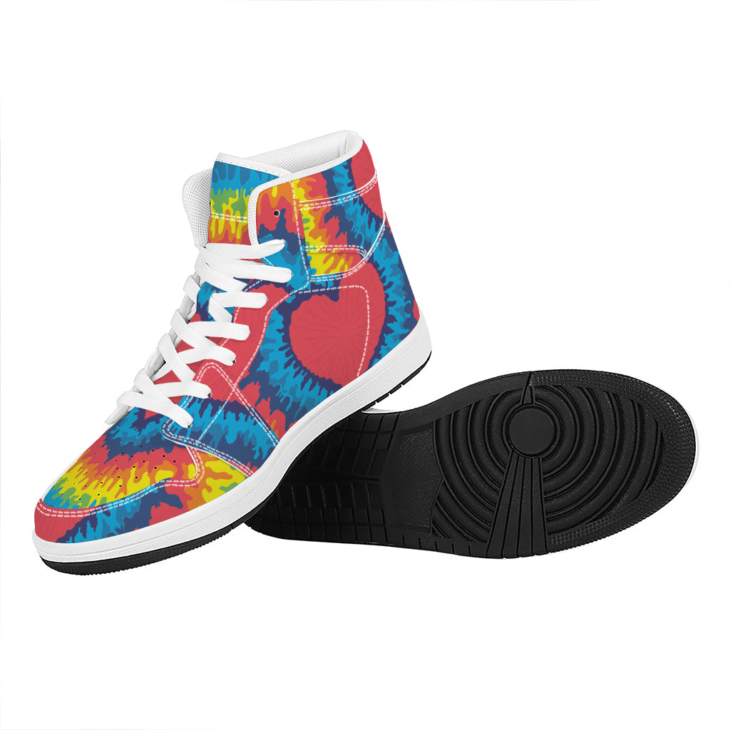Rainbow Heart Tie Dye Print High Top Leather Sneakers