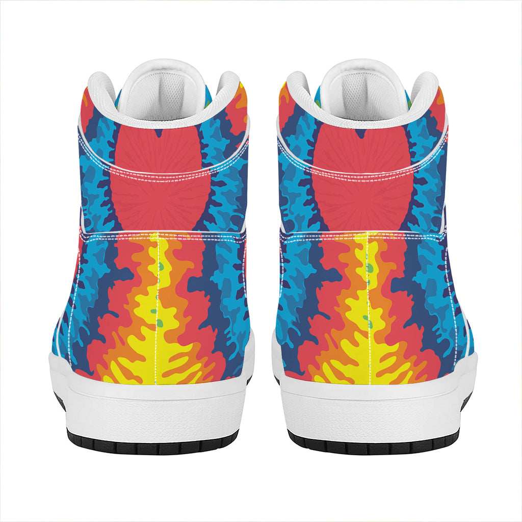 Rainbow Heart Tie Dye Print High Top Leather Sneakers