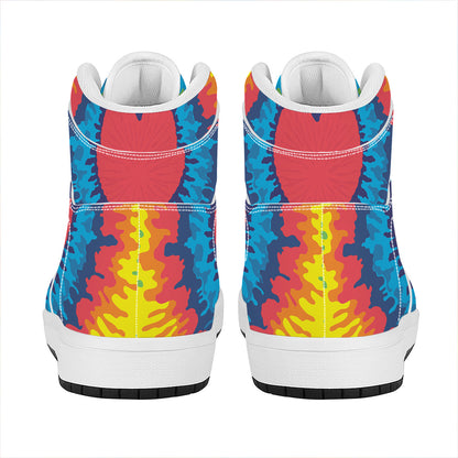 Rainbow Heart Tie Dye Print High Top Leather Sneakers