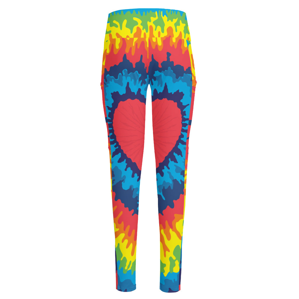 Rainbow Heart Tie Dye Print High-Waisted Pocket Leggings