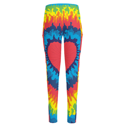 Rainbow Heart Tie Dye Print High-Waisted Pocket Leggings