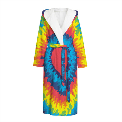 Rainbow Heart Tie Dye Print Hooded Bathrobe