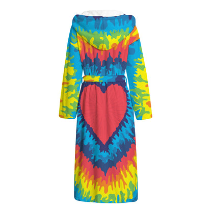 Rainbow Heart Tie Dye Print Hooded Bathrobe