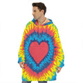 Rainbow Heart Tie Dye Print Hoodie Blanket