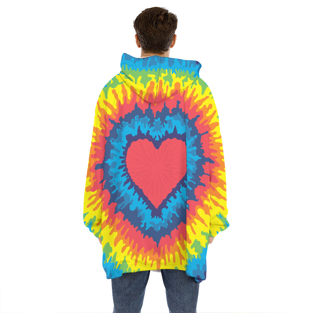 Rainbow Heart Tie Dye Print Hoodie Blanket