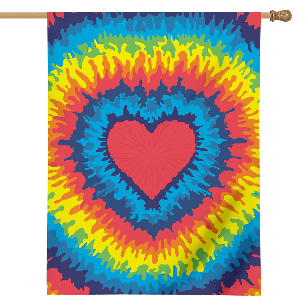Rainbow Heart Tie Dye Print House Flag