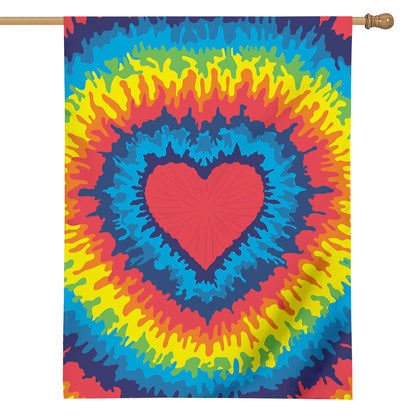 Rainbow Heart Tie Dye Print House Flag