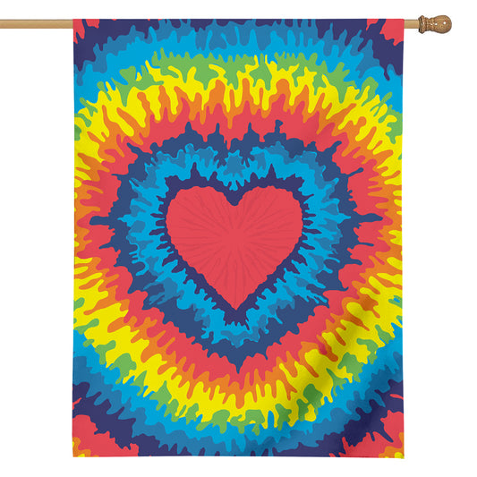 Rainbow Heart Tie Dye Print House Flag