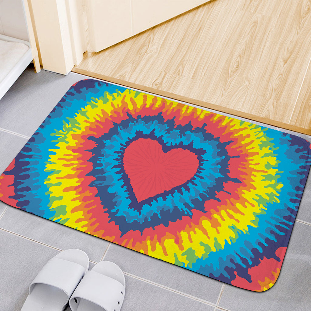 Rainbow Heart Tie Dye Print Indoor Door Mat