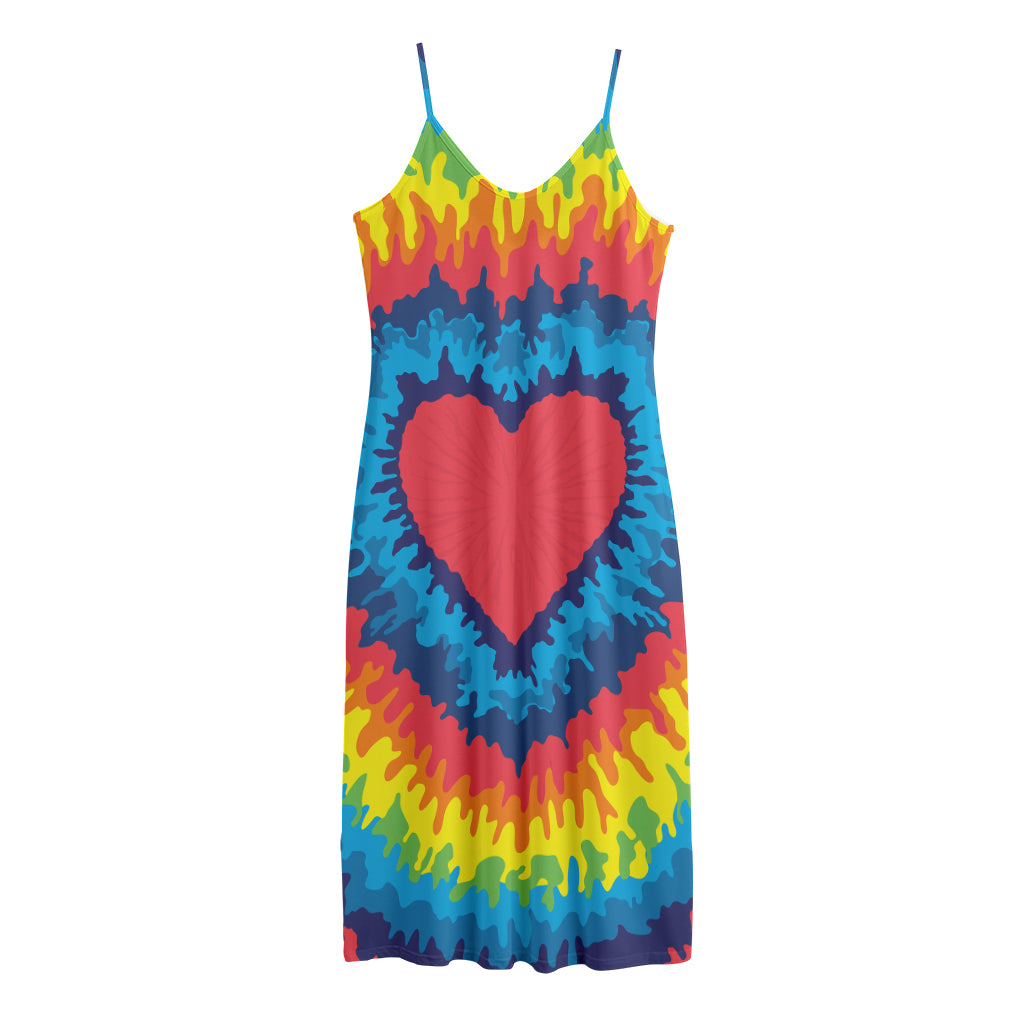 Rainbow Heart Tie Dye Print Jersey Midi Cami Dress