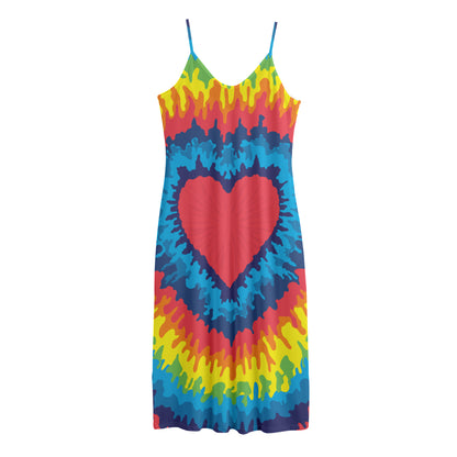 Rainbow Heart Tie Dye Print Jersey Midi Cami Dress