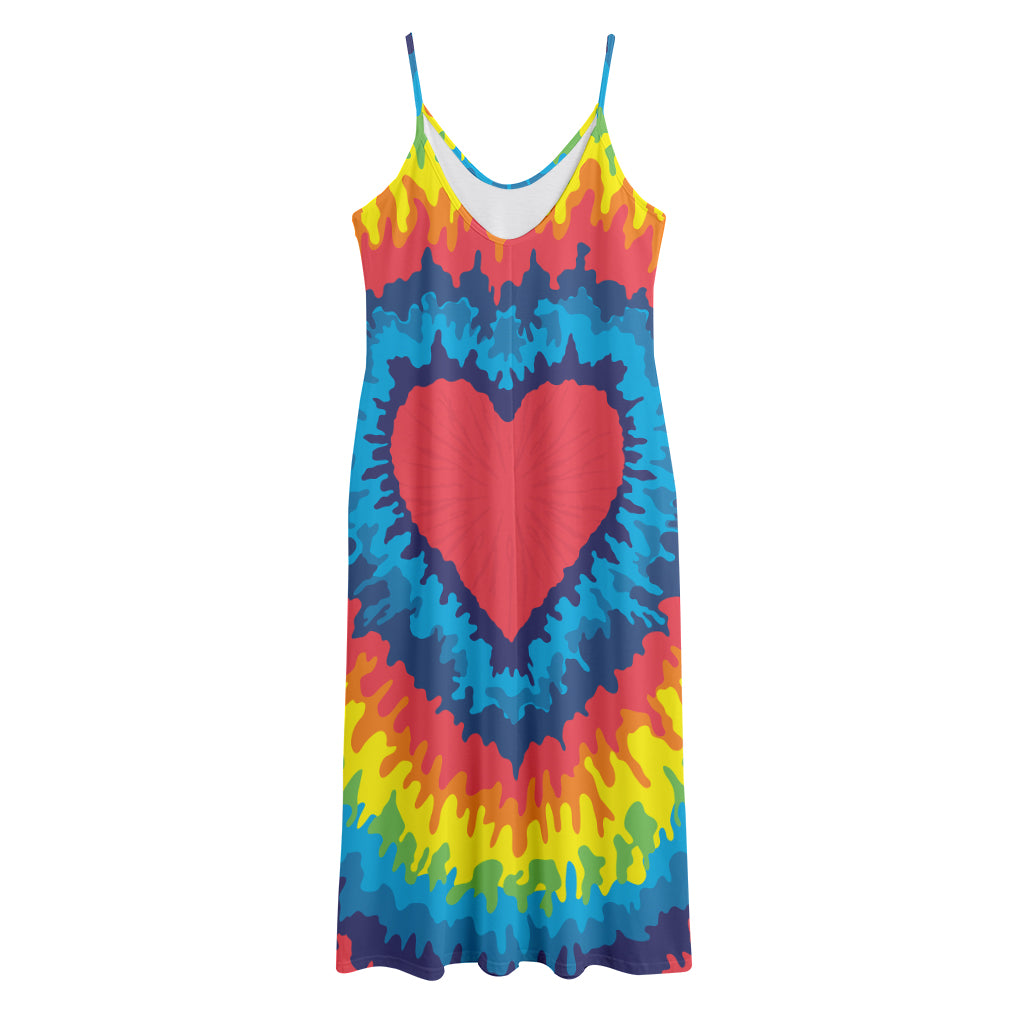 Rainbow Heart Tie Dye Print Jersey Midi Cami Dress