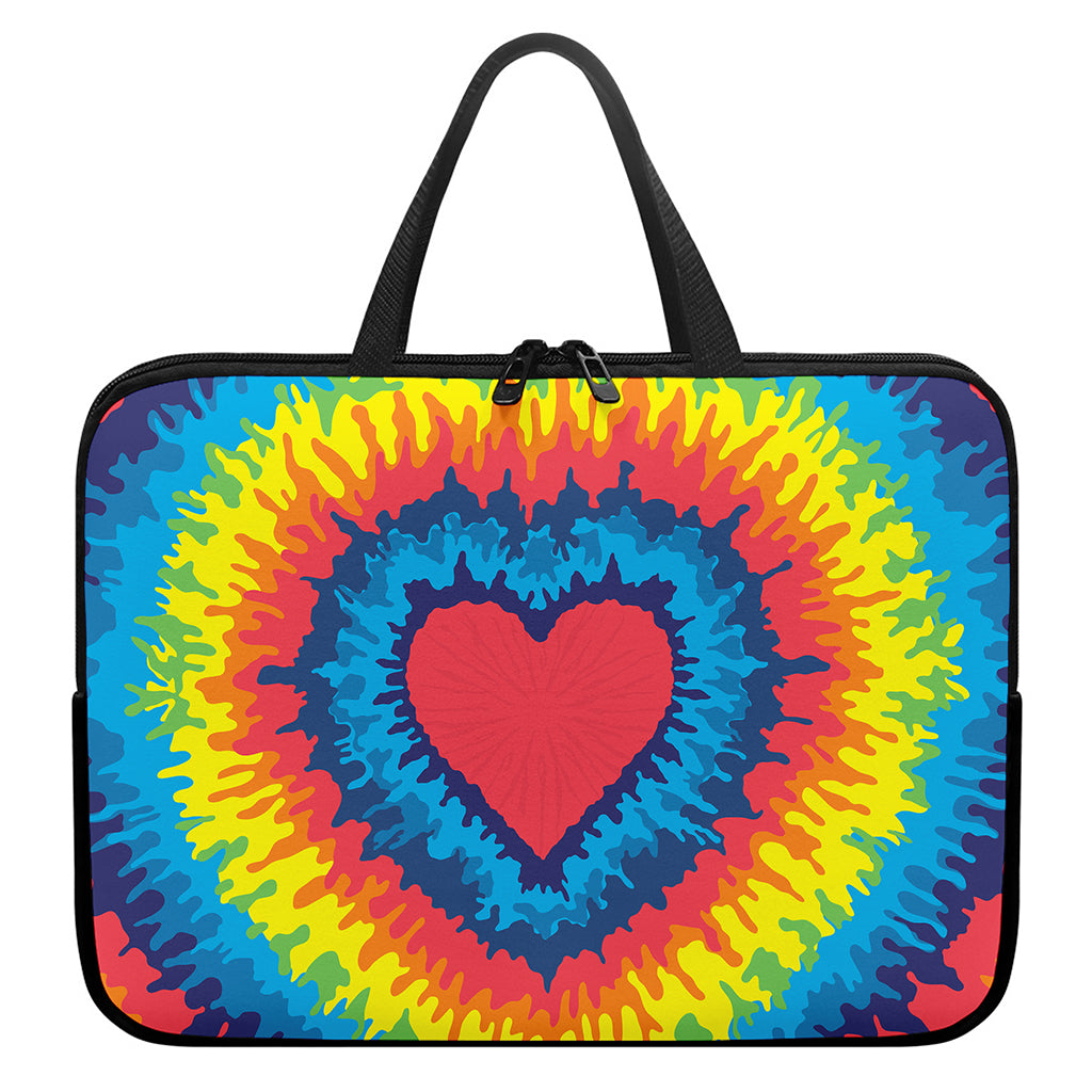 Rainbow Heart Tie Dye Print Laptop Sleeve With Handle