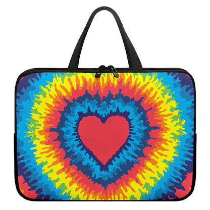 Rainbow Heart Tie Dye Print Laptop Sleeve With Handle