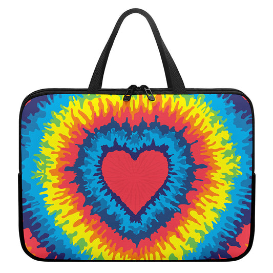 Rainbow Heart Tie Dye Print Laptop Sleeve With Handle