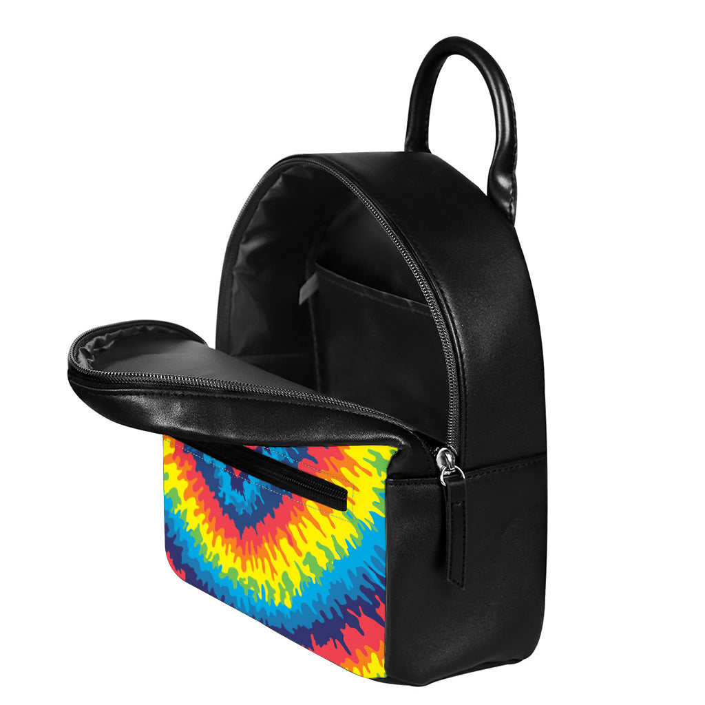 Rainbow Heart Tie Dye Print Leather Backpack