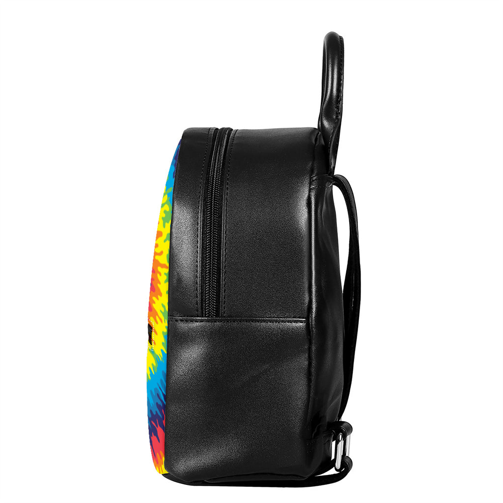 Rainbow Heart Tie Dye Print Leather Backpack