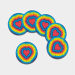 Rainbow Heart Tie Dye Print Leather Coaster Set