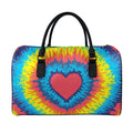 Rainbow Heart Tie Dye Print Leather Duffel Bag