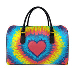 Rainbow Heart Tie Dye Print Leather Duffle Bag
