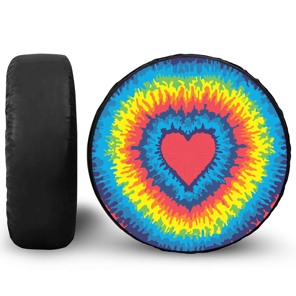 Rainbow Heart Tie Dye Print Leather Spare Tire Cover