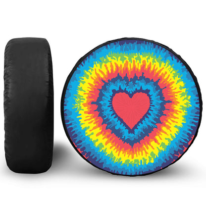 Rainbow Heart Tie Dye Print Leather Spare Tire Cover