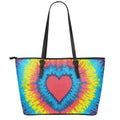 Rainbow Heart Tie Dye Print Leather Tote Bag With Zipper
