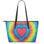 Rainbow Heart Tie Dye Print Leather Tote Bag