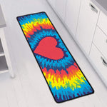 Rainbow Heart Tie Dye Print Long Kitchen Mat