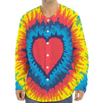 Rainbow Heart Tie Dye Print Long Sleeve Baseball Jersey