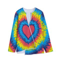 Rainbow Heart Tie Dye Print Long Sleeve Short Coat