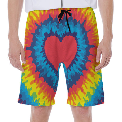 Rainbow Heart Tie Dye Print Men's Beach Shorts