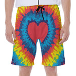 Rainbow Heart Tie Dye Print Men's Beach Shorts