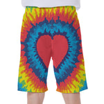 Rainbow Heart Tie Dye Print Men's Beach Shorts