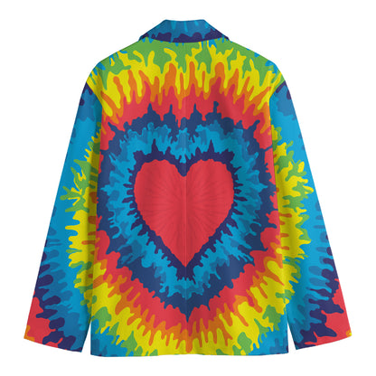 Rainbow Heart Tie Dye Print Men's Blazer