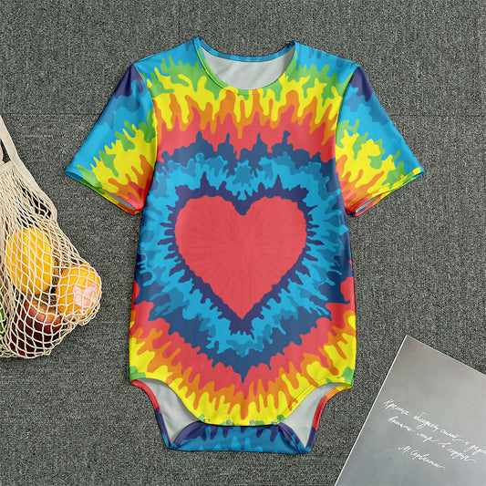 Rainbow Heart Tie Dye Print Men's Bodysuit